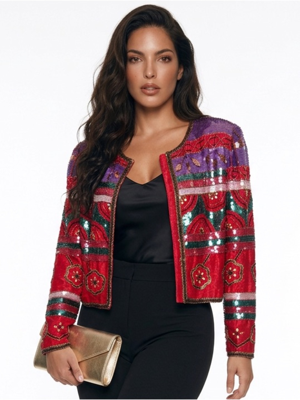 LAURENCE KAZAR | Vintage Silk Embellished Sequin Beaded Jacket Women’s Size L